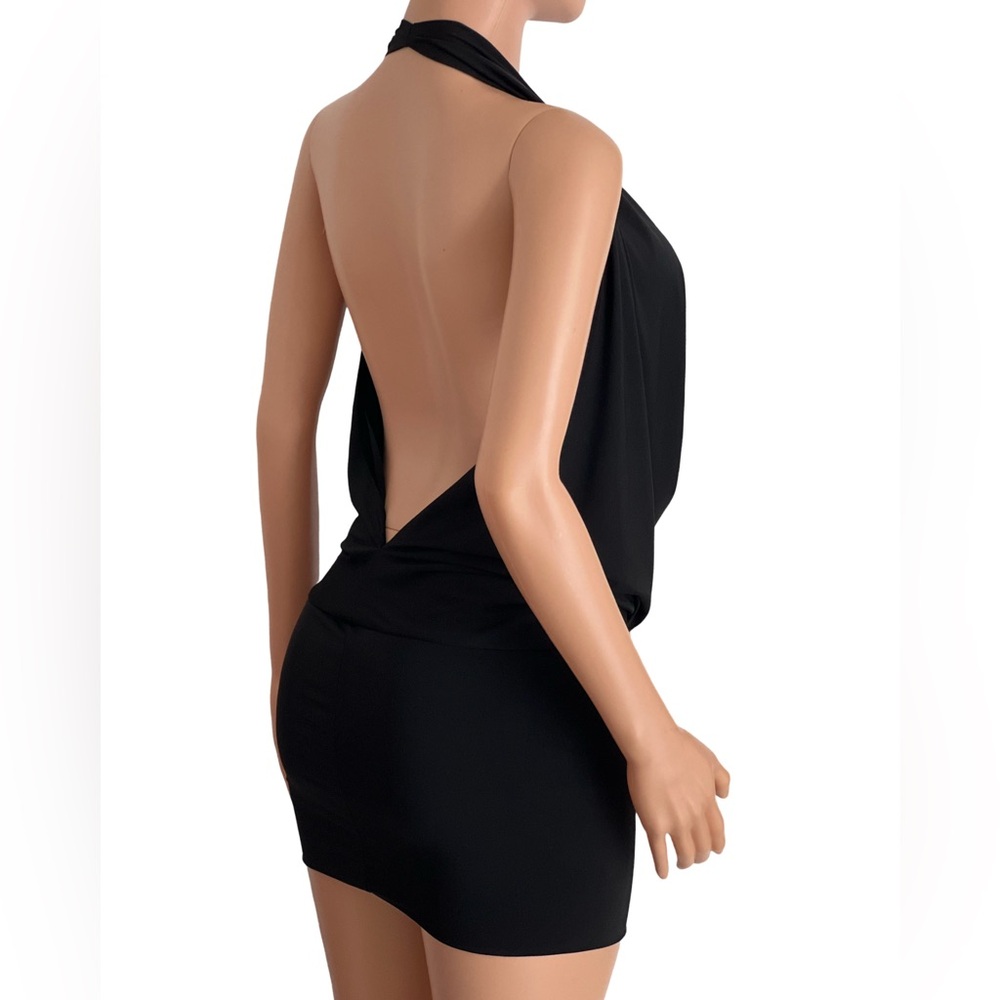 Sexy Black Backless Drape Cowl Plunging Low Cut Halter Dress Handmade in USA